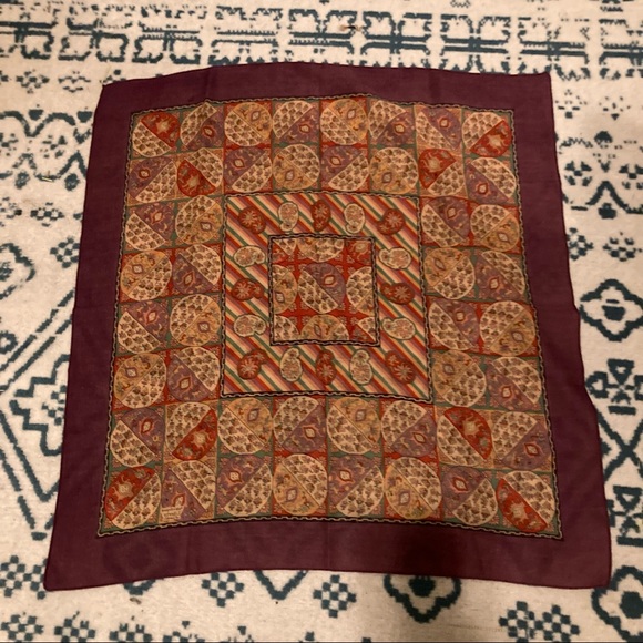 Liberty London Purple Red Paisley Linen Scarf 25" - Picture 1 of 5